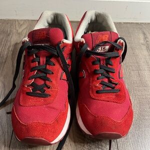 New Balance Red and Black Athletic Sneaker Pair